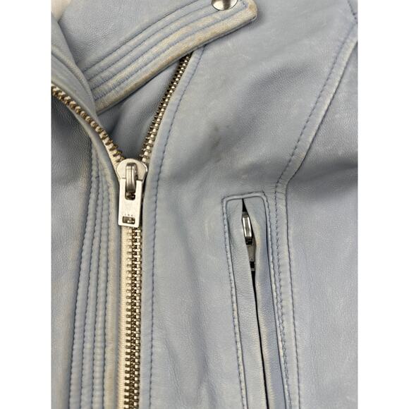 IRO - Ashville Leather Bomber Moto Jacket in Baby Blue - Picture 4 of 11